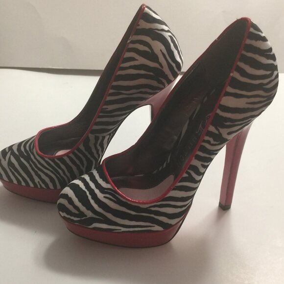 PARIS HILTON RED AND BLACK ZEBRA STRIPE PUMPS - Picture 1 of 5